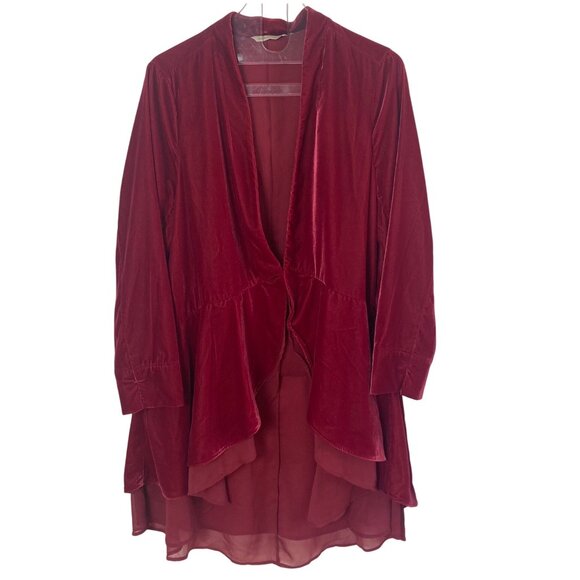 Soft Surroundings Aria Velvet Jacket Large Red Duster Lined Boho Vamp Goth - Picture 1 of 9